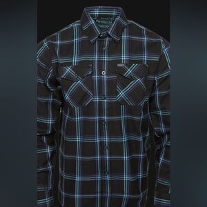 DIXXON‎ "Shreddy" Flannel Long Sleeve Button Down Purple Teal Plaid